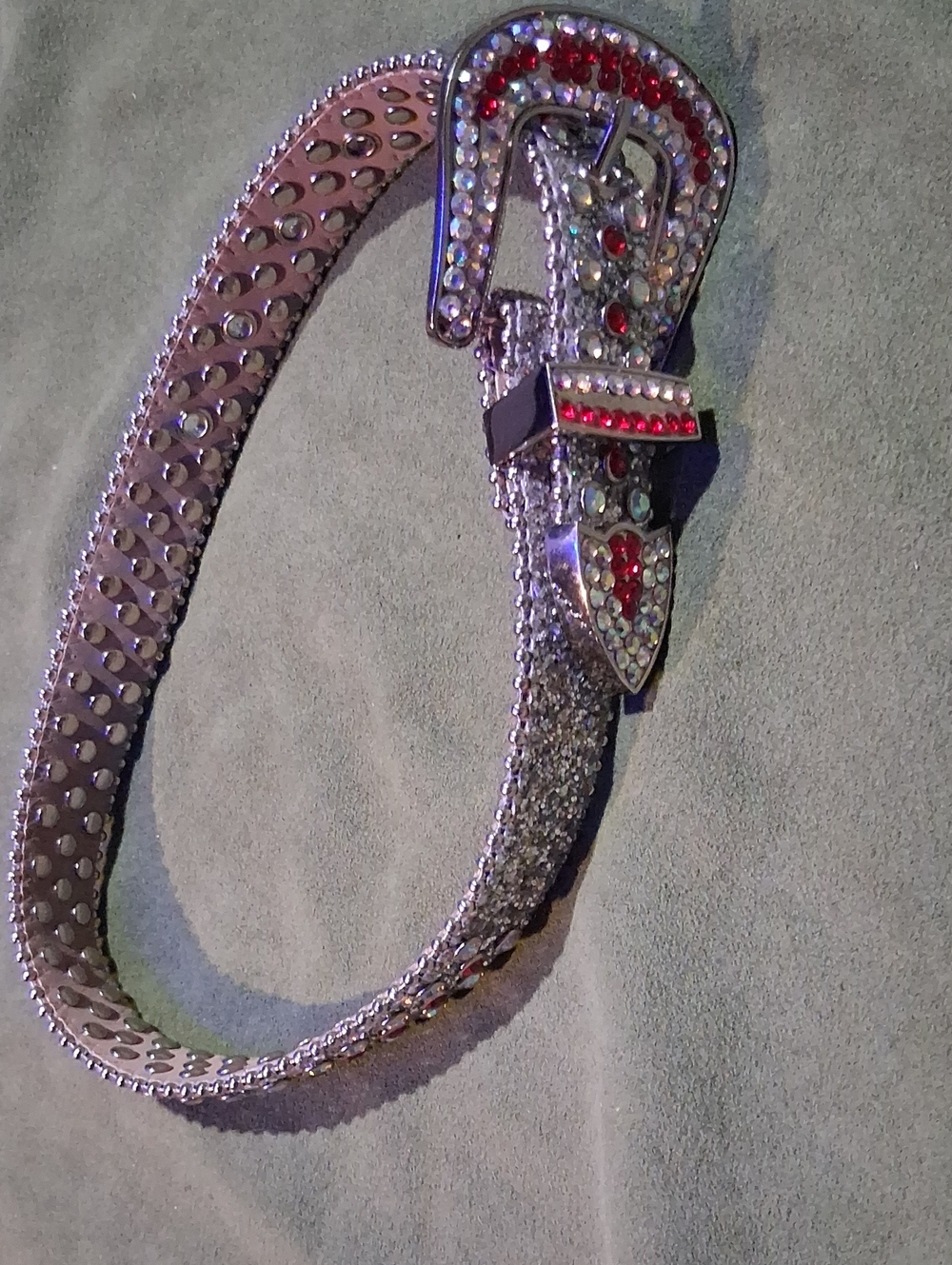 Silver Belt with Red and Clear Rhinestones
